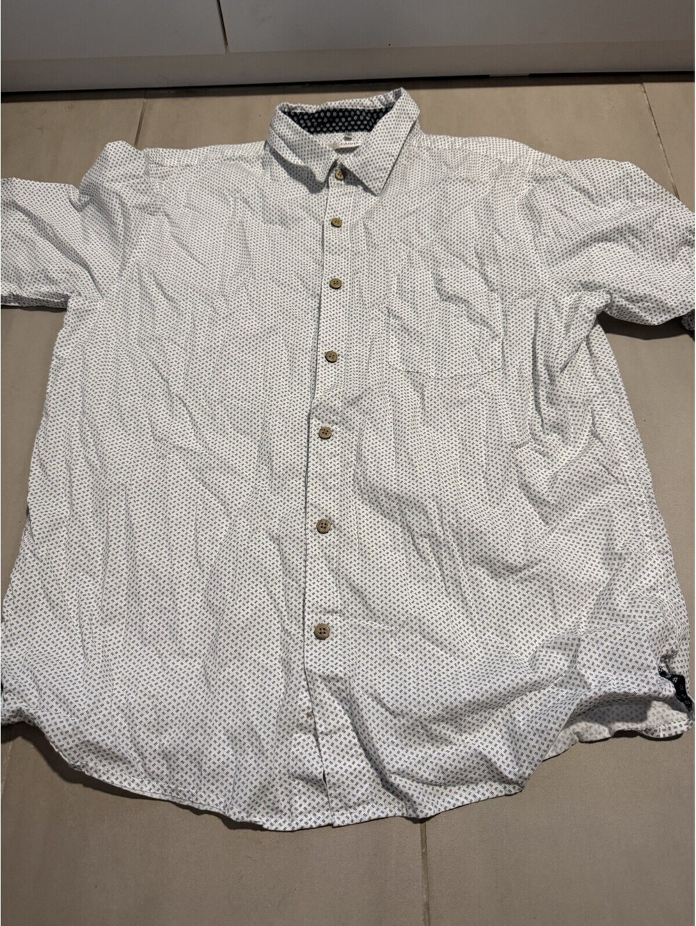 Campia Moda Men’s Short Sleeve Button Up Shirt White Small Navy Dashes Large